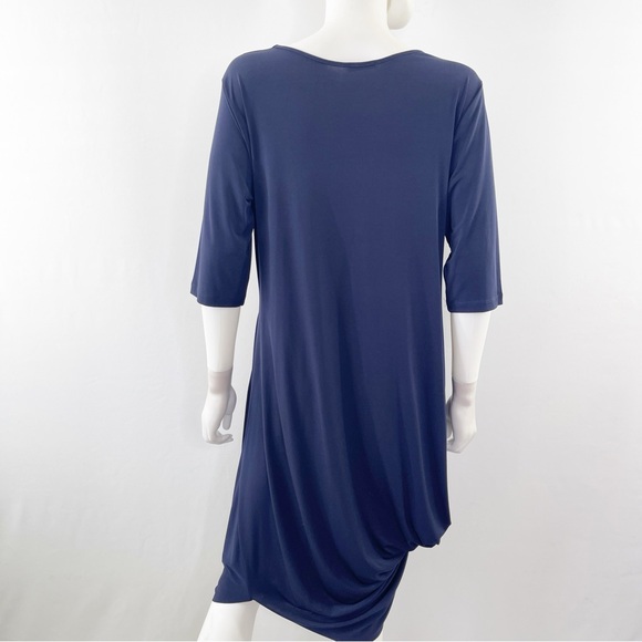 Made In Italy Navy Blue Shift Dress Size XXL 3/4 Sleeves Draped Casual Lagenlook - Picture 6 of 10